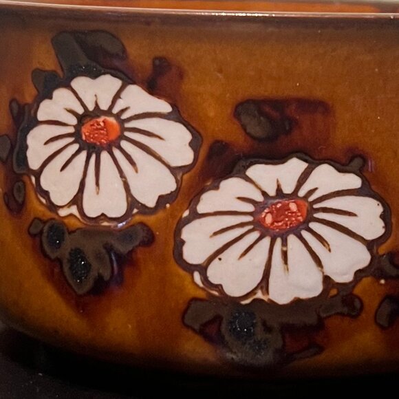 Set of 2 Vintage Otagiri Caramel Glazed Stoneware Daisy Flower Mugs / Soup Bowls - Picture 13 of 14